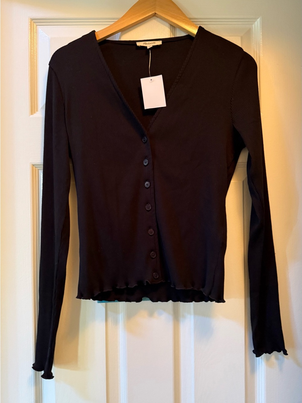 MADEWELL Cotton Blend Cardigan Lettuce Hem Jet Black-Large